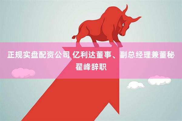 正规实盘配资公司 亿利达董事、副总经理兼董秘翟峰辞职